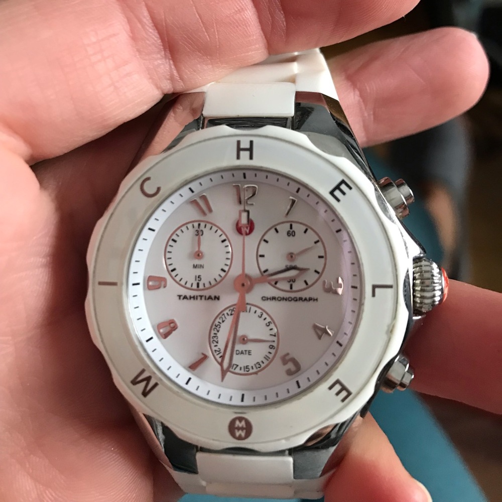 Michele white rubber banded watch